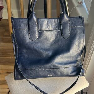 Fossil Navy Leather Tote Bag
